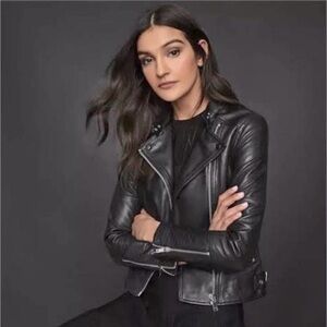 Reiss black leather jacket, like new, size 2